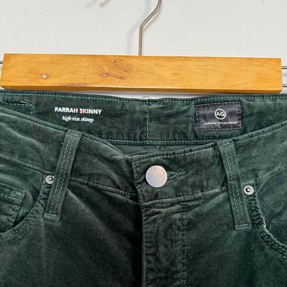 AG Adriano Goldschmied Farrah Skinny High Rise Green Stretch Velvet Jeans 29R - Picture 6 of 10